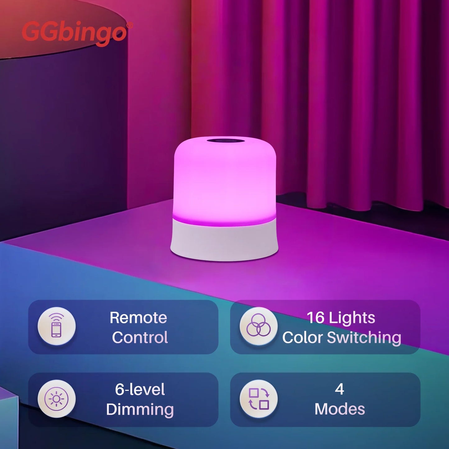 GGbingo Touch Night Light Rechargeable Remote Control Night Light RGB Dimmable Table Lamp Ambient Light for Bedroom Living Room