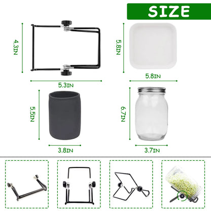 Seed Sprouting Jar Kit Durable Glass Bean Sprouts Growing Kit with Stainless Steel Screen Sprout Lids Stands Shading Cloths Tray
