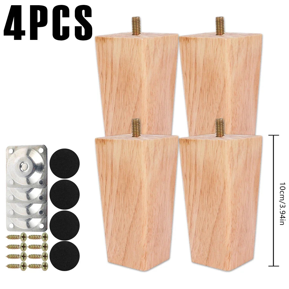 4/8Pcs Square Furniture Feet 6/10/15cm Solid Wood Sofa Legs Replacement Height Furniture Legs with Screws Mounting Plate Pads