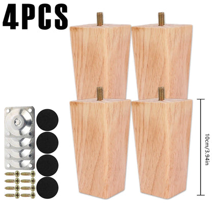 4/8Pcs Square Furniture Feet 6/10/15cm Solid Wood Sofa Legs Replacement Height Furniture Legs with Screws Mounting Plate Pads