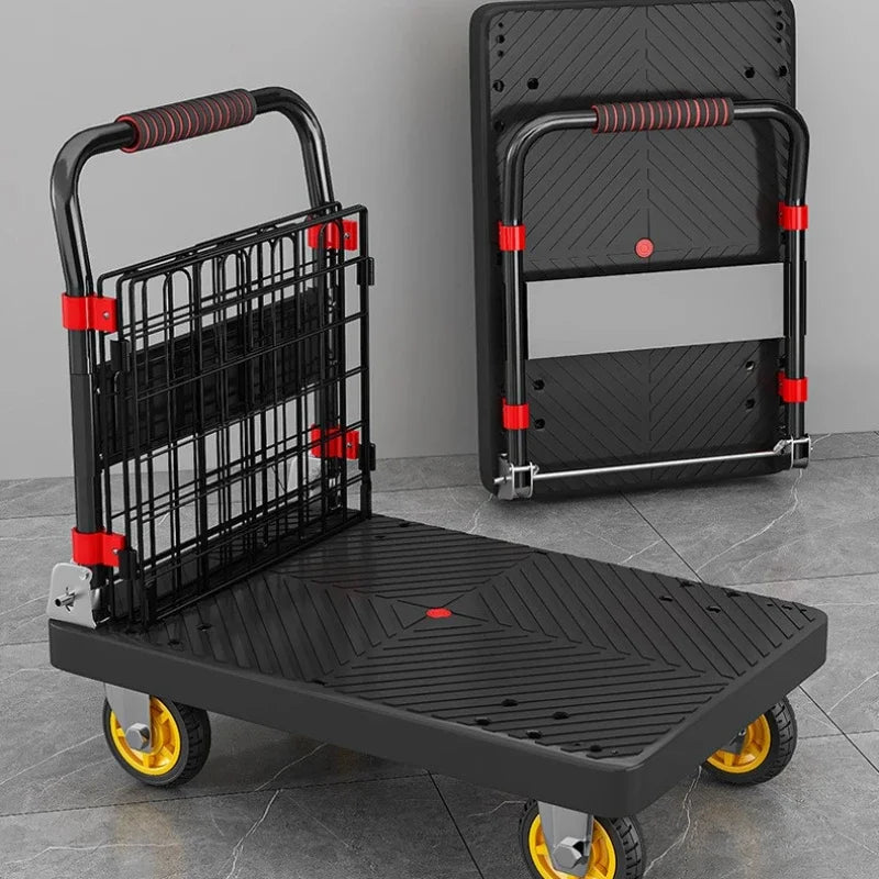 Fence flatbed cart folding silent trolley household pull trolley handling four-wheeled small trailer small pull truck