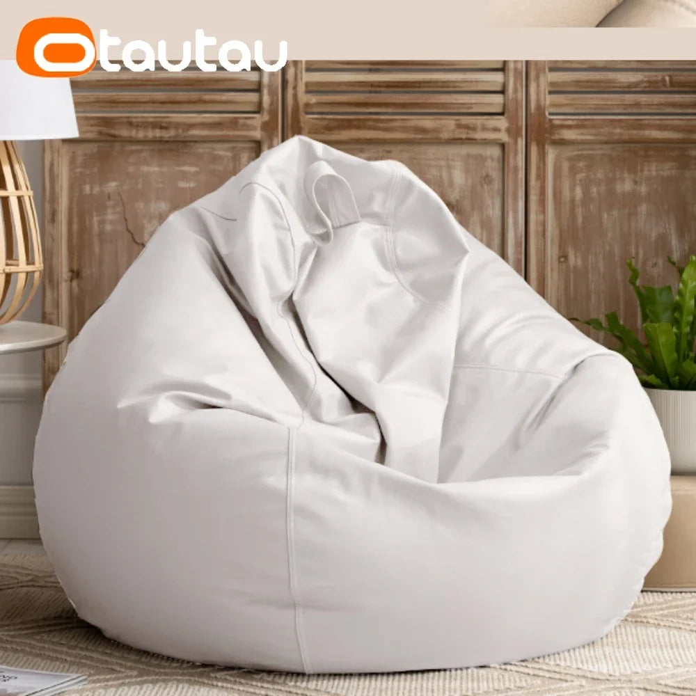 OTAUTAU 4ft Big Faux Leather Bean Bag Cover Without Filler Outdoor Beanbag Chaise Lounger Pouf Salon Game Movie Sac Puff DD004