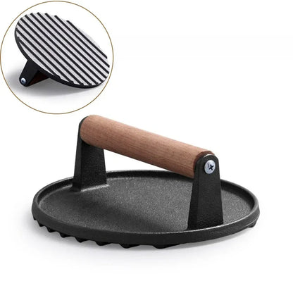 1pc Cast iron Rectangular Meat Press Round Heavy-Duty Steak Burger Press Barbecue Press For Flat Top Grill Hamburger Grinder