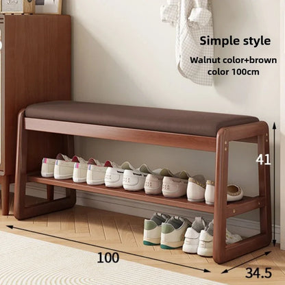 Teng woven shoe changing stool, entrance door, home door, multi-layer storage, solid wood, can sit on shoe stool