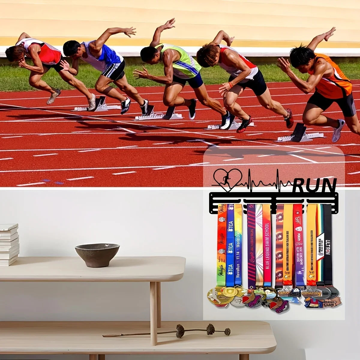 1pc Metal Black Medal Display Stand - Multifunctional Hanging Storage Rack for Running Sports Medals, Home & Office Decor