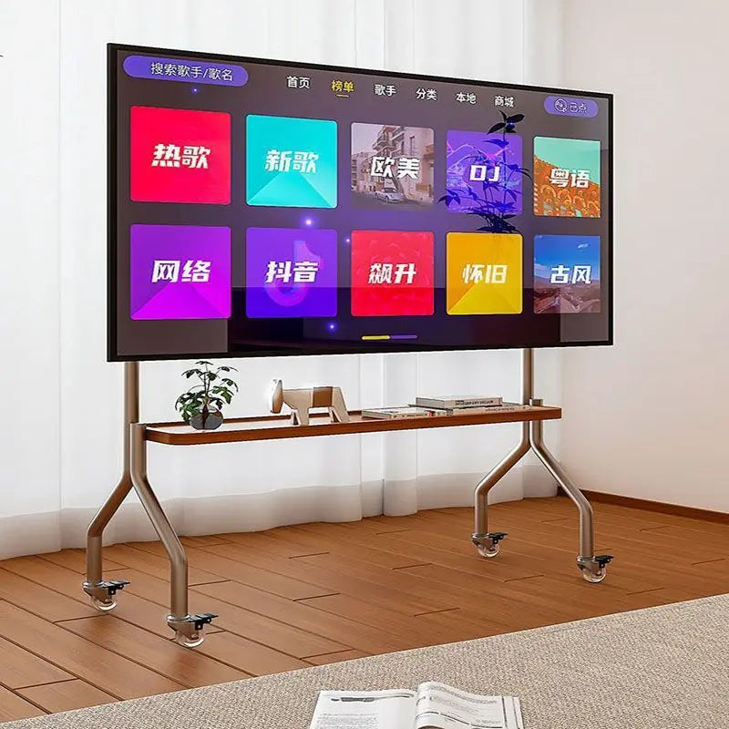 Stainless steel TV floor stand movable vertical wheeled trolley TV stand living room bedroom universal hanger Storage rack