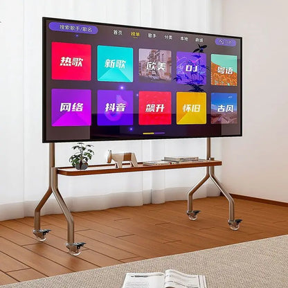 Stainless steel TV floor stand movable vertical wheeled trolley TV stand living room bedroom universal hanger Storage rack