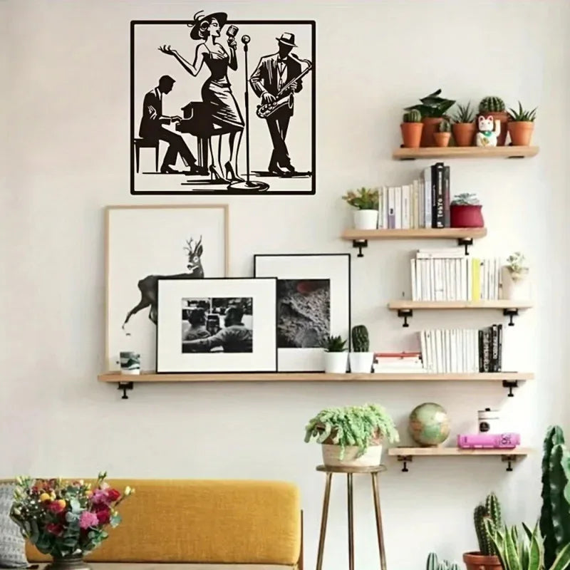 Vintage Multi-Layer Jazz Band Wall Art – Handcrafted Metal Musician Sculpture with Retro Black Finish | Ideal for Home, Bar