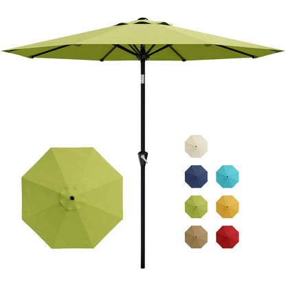 9FT Patio Umbrella With Crank & Tilt, Outdoor Market Umbrella, UV Protection Waterproof For Pool Deck, 8 Ribs Iron Frame
