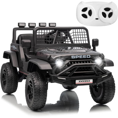 12V Kids Electric Ride on Truck Car w/Parent Remote Control 3 Speeds 5MPH Spring Suspension, LED Lights, Music, Salfty Belts