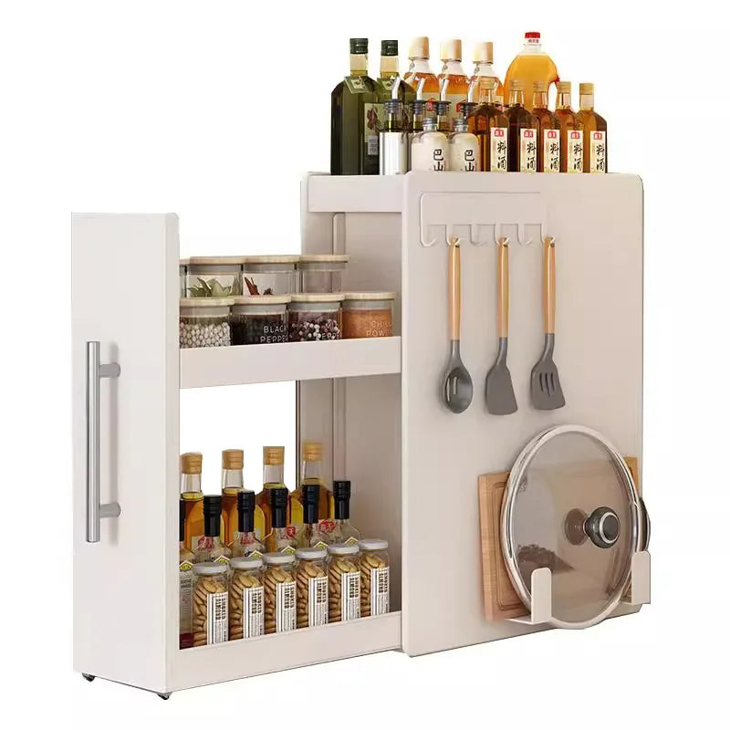 Pull-out multi-functional multi-layer storage seasoning rack, kitchen narrow side countertop storage rack