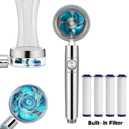 360 Degrees Rotation Handheld Turbo Fan Shower Head High Pressure Water Saving Spray Adjustable Filters Bathroom Accessories