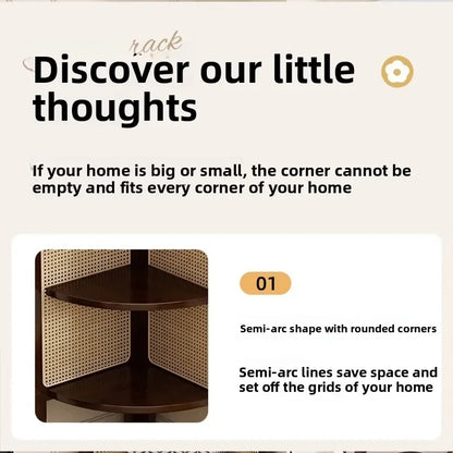 Retro bookshelf triangular corner cabinet rattan weaving living room screen partition study storage bedroom corner cabinet