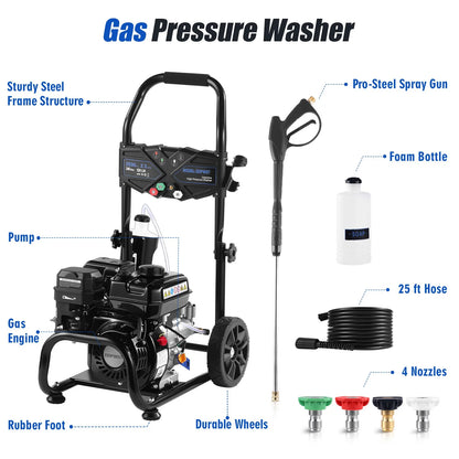 Efurden Gas High Pressure Washer 3500PSI 2.3GPM Portable Power Washer 25ft Hose