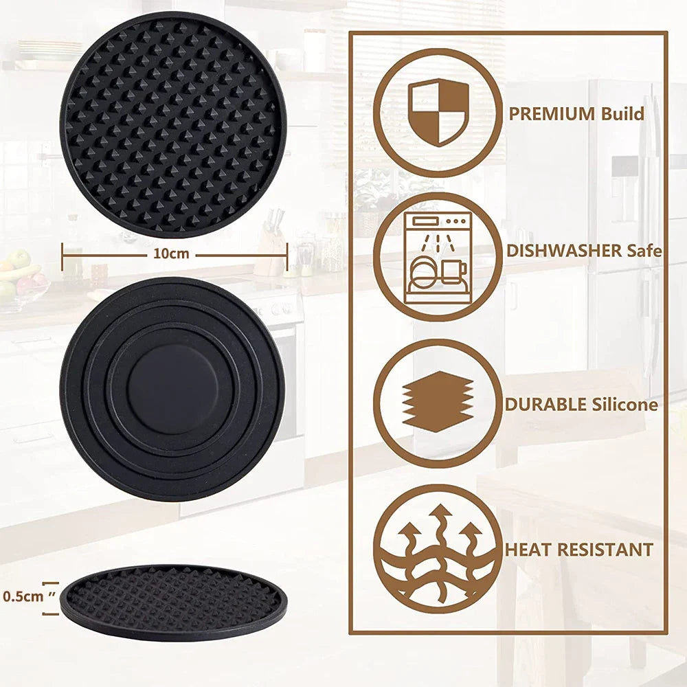 6/7 Pcs Silicone Drink Coasters with Holder Heat Resistant Cup Dish Drying Mat Tabletop Protection Non-Slip Coasters for Drinks