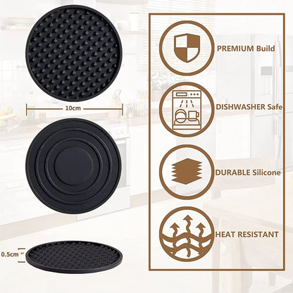 6/7 Pcs Silicone Drink Coasters with Holder Heat Resistant Cup Dish Drying Mat Tabletop Protection Non-Slip Coasters for Drinks