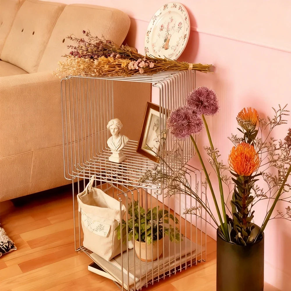 Metal Side Table, Creative Ironwork Corner Table, Bedroom Bedside Storage Rack, Multi-functional Storage Small Coffee Table