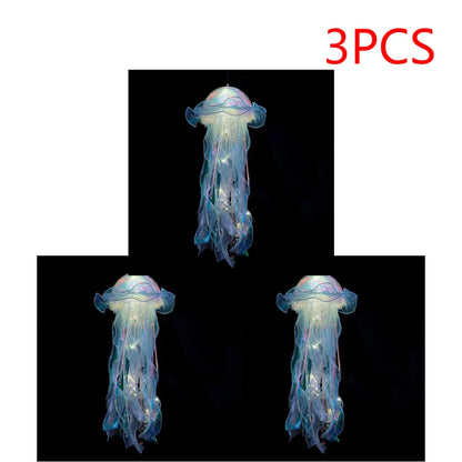 5PCS Jellyfish Bedroom Night Light Lamp Button Battery Hanging Atmosphere Decoration Lamp with Ribbon&Bead for Girl Bedroom 2024