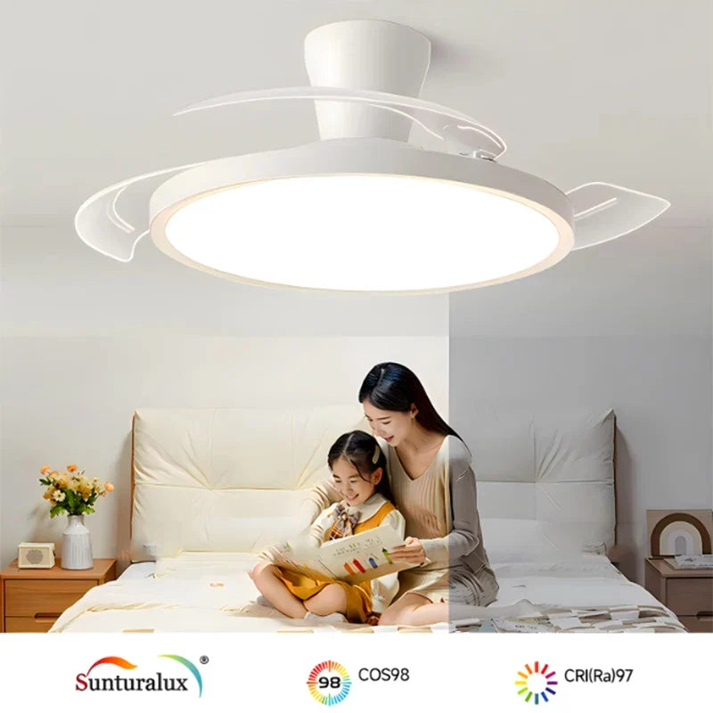 Modern Invisible LED Ceiling Fan Lights DC motor Large Air Volume 4 folding blades Lamps for Living room Bedroom Dining room