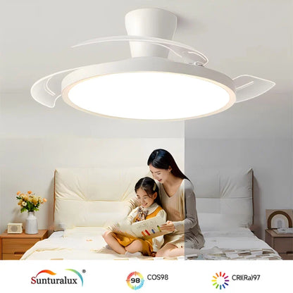 Modern Invisible LED Ceiling Fan Lights DC motor Large Air Volume 4 folding blades Lamps for Living room Bedroom Dining room