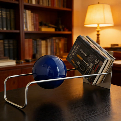 Modern Gravity Ball Book Holder – Bauhaus Mid-Century Desktop Organizer, Chic Magazine & Newspaper Rack, Stylish Office Desk
