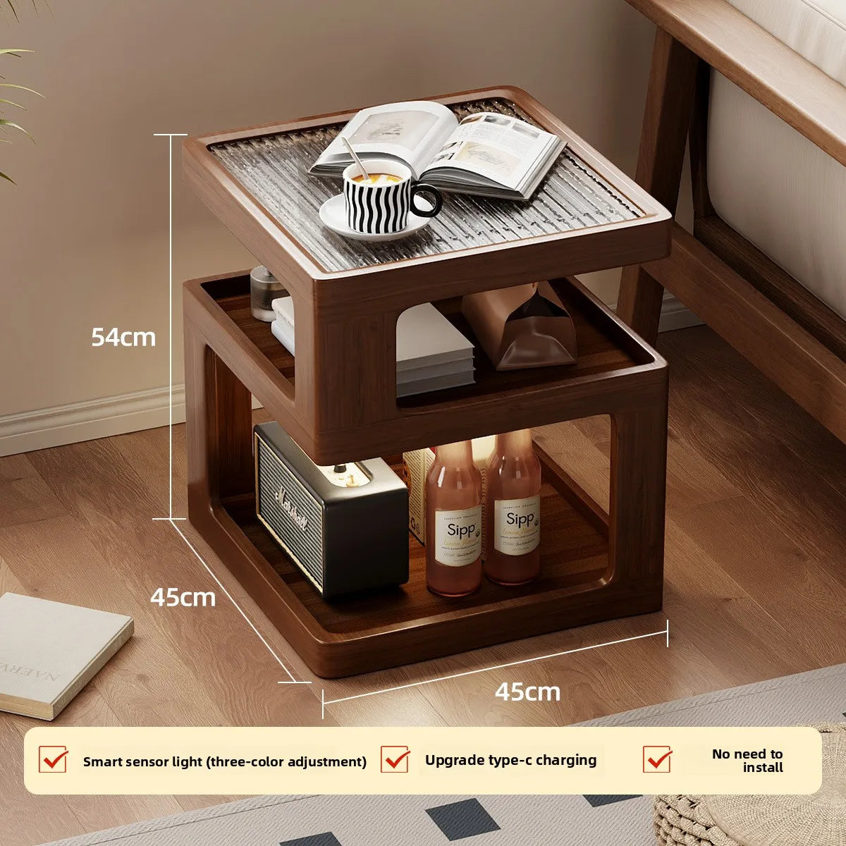 Solid wood bedside table, bedroom bedside storage, household sofa edge