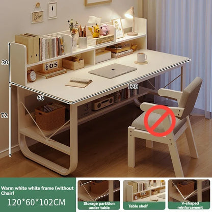 Computer Desk, Desktop, Home Bookshelf Integrated, Student Bedroom, Study Writing, Desk And Chair Combination, Simple Office Des