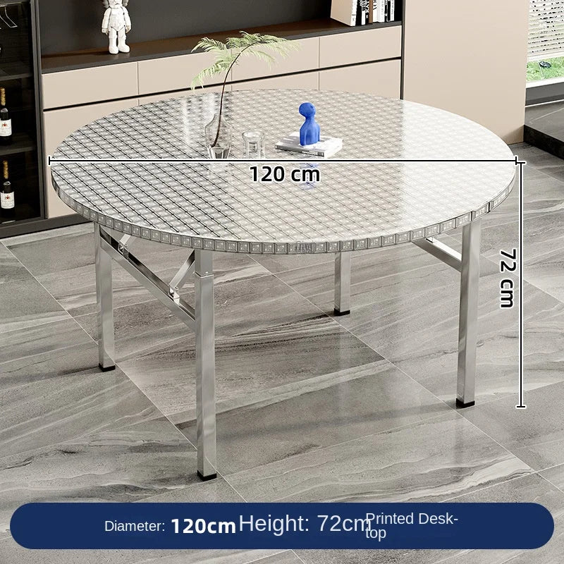 Stainless steel folding round table, suitable for home use, small apartments, large food stalls, and street vendors.