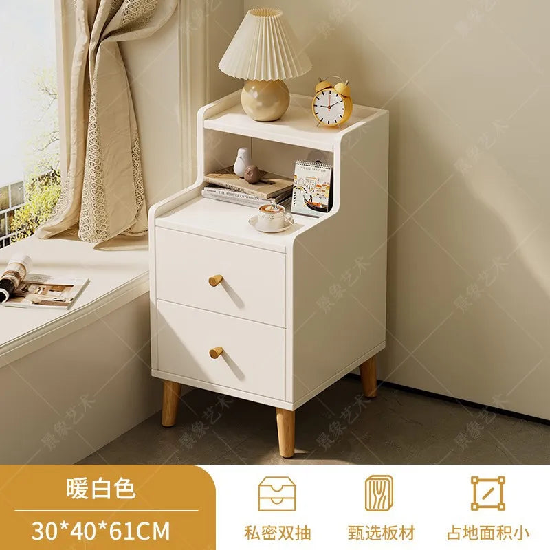 Modern Minimalist New Chinese Style Compact Narrow Bedside Table Nightstand Solid Wood Storage Drawer Bedroom Home Furniture