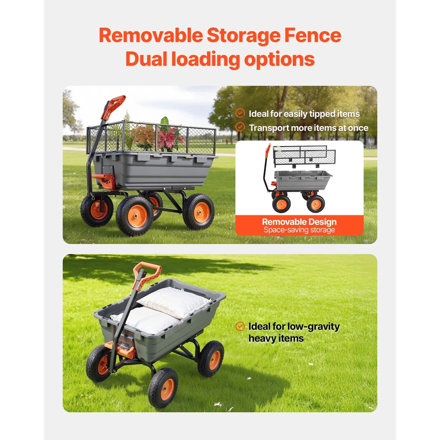 Uimoso Garden Dump Cart 1200lbs Capacity with Dual-Use Handle & Storage Fence