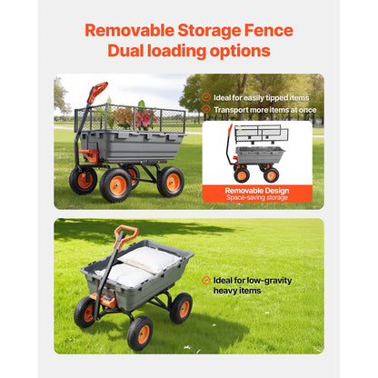 Uimoso Garden Dump Cart 1200lbs Capacity with Dual-Use Handle & Storage Fence