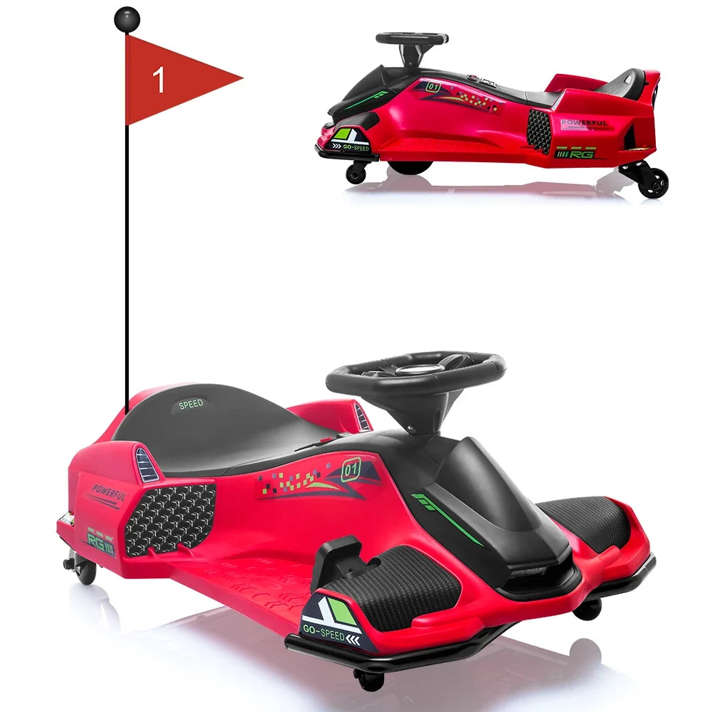 24V Electric Go-Kart Kids Outdoor Ride On Drift Racing Car Toy with Variable Speeds Up to 7.5 Mph,LED Lights,Music,USB Port