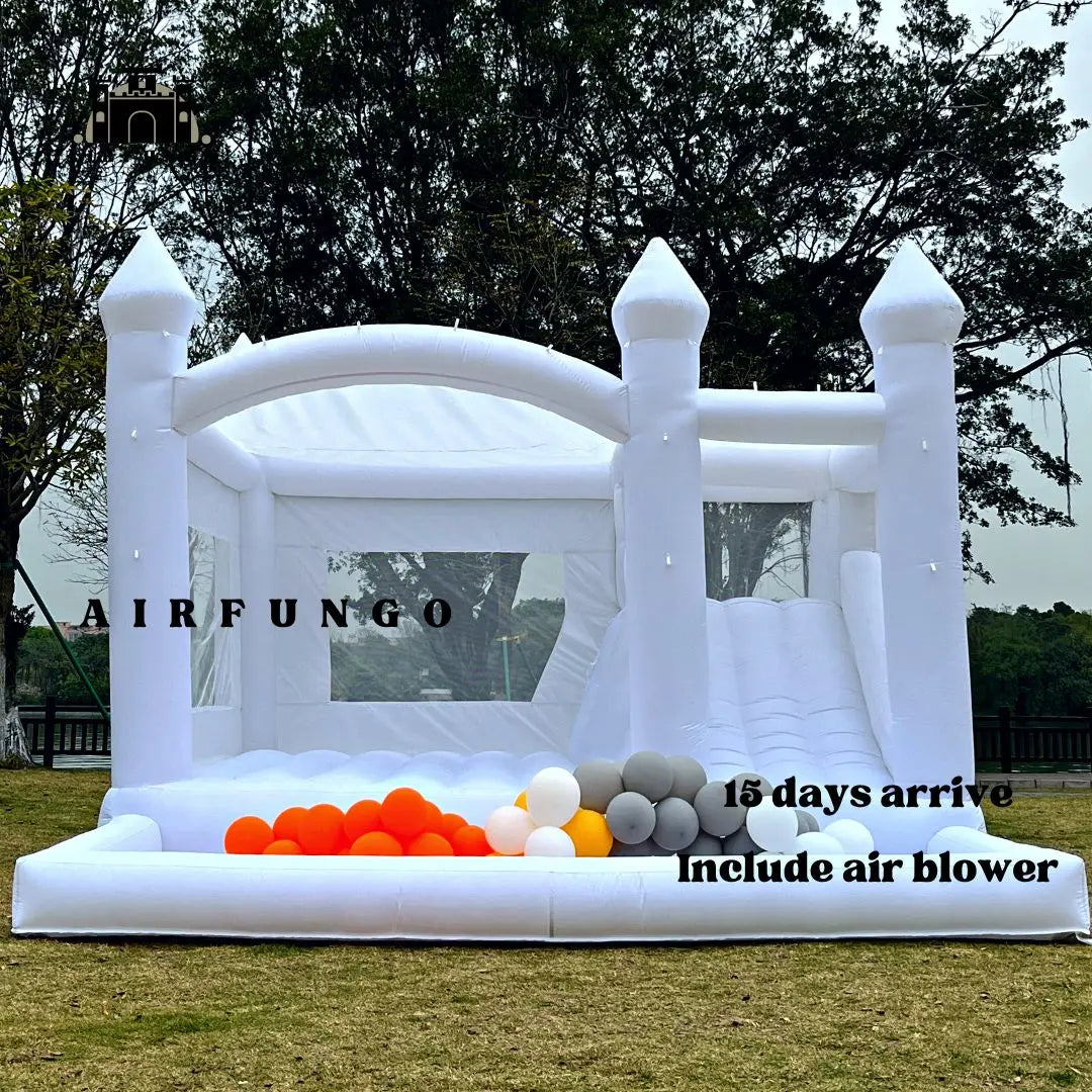 Kids Party Large 15x13ft Inflatable White Bounce House For Soft Play Customization Oxford Bouncy Castle To Door Include Blower