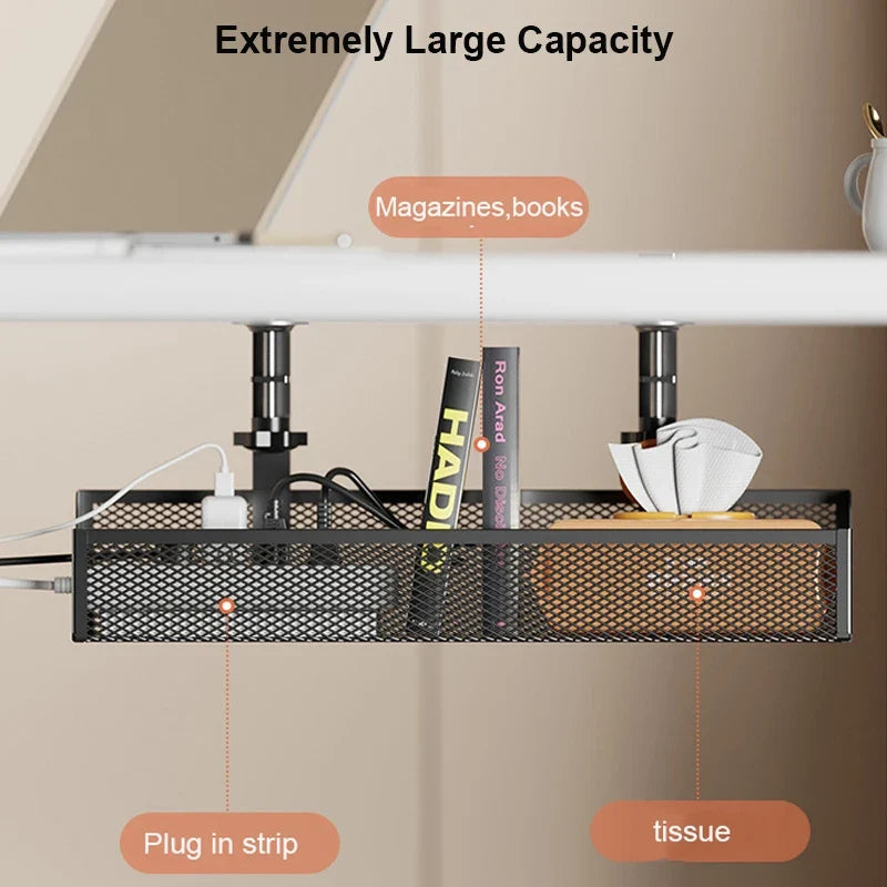 No Drilling Extendable Under Desk Cable Management Metal Cable Tray Under Desk With Clamp Retractable Power Strip Cord Holder