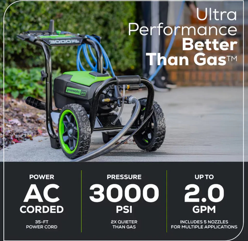 Greenworks Pro Electric Pressure Washer 3000 PSI 2.0 GPM New Free Shipping