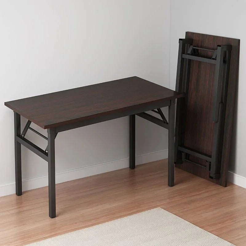 Walnut Rectangular Folding Computer Desk Portable Space Saving Office Study Classroom Training Home Use Household Furniture