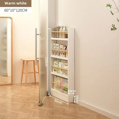 Solid wood bookshelf, floor standing wall mounted multi-layer storage rack, household bookshelf, thin bookshelf behind the door
