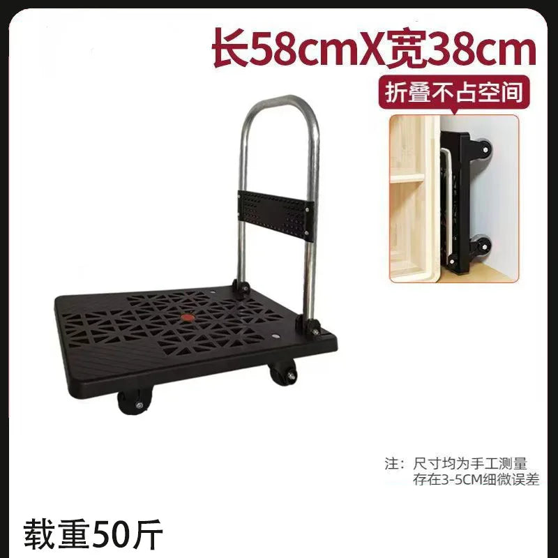 Trolley Folding Pull Goods Small Pull Truck Warehouse Trailer Portable Four Wheels Silent Shopping Trolley Handling Flat Truck