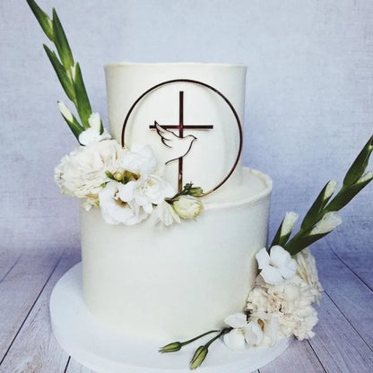 Ins Cross Christ Birthday Cake Topper Gold Acrylic Dove Cross for Eucharist Baby Baptism Party Cake Toppers Dessert Decoration