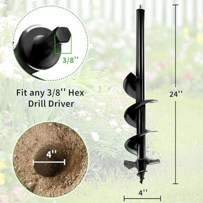 Auger Drill Bit for PlantingDesigned for HardandRocky Soil Heavy-Duty Post Hole Auger with Upgrad Dual-Sharp Blades Tip Garden