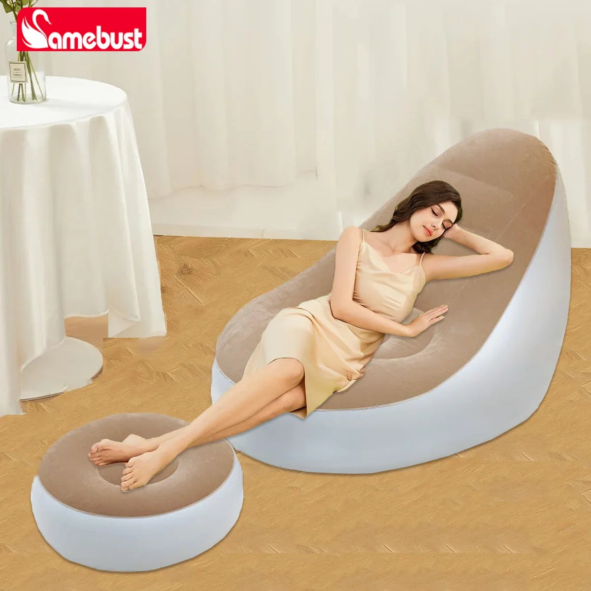 Camebust Inflatable Sofa-Flocking Surface High Quailty PVC Footstool Rapid Inflation Lazy Lounge