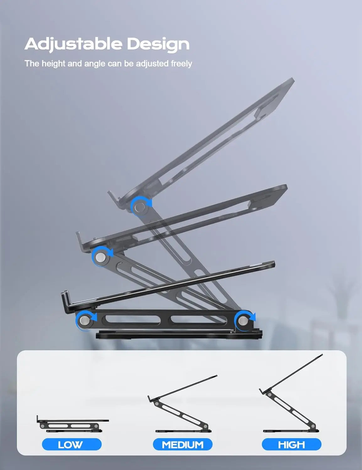 Adjustable Foldable Metal Laptop Stand with Cooling Ventilation for 10-15.6 Inch Notebooks