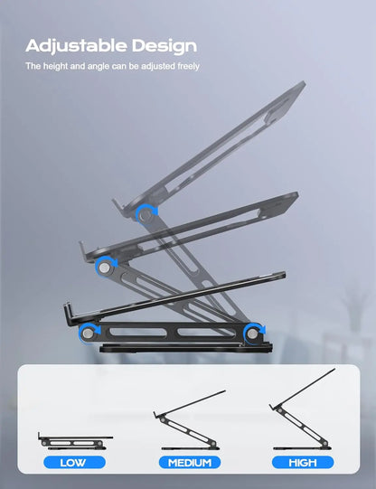 Adjustable Foldable Metal Laptop Stand with Cooling Ventilation for 10-15.6 Inch Notebooks