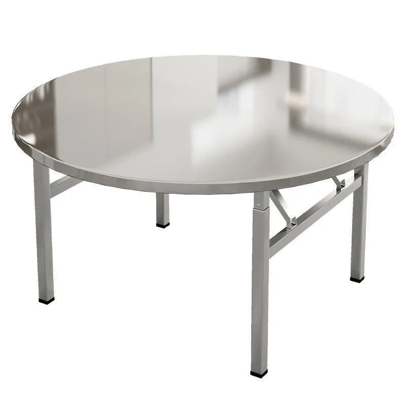Stainless steel folding round table, suitable for home use, small apartments, large food stalls, and street vendors.