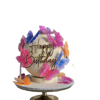 Ins Simple Style Happy Birthday Cake Topper Gold silver Acrylic Kids Party Gift Cupcake Toppers Baby Shower Dessert Decoration
