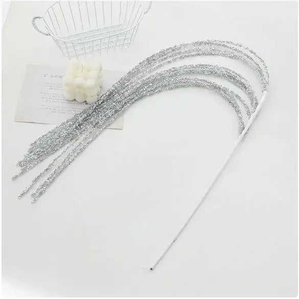 Sequin Glitter Christmas Party Branch Sticks Decoration White Artificial Plant Tassel Wheat Ears for Xmas Tree Ornament Supplies