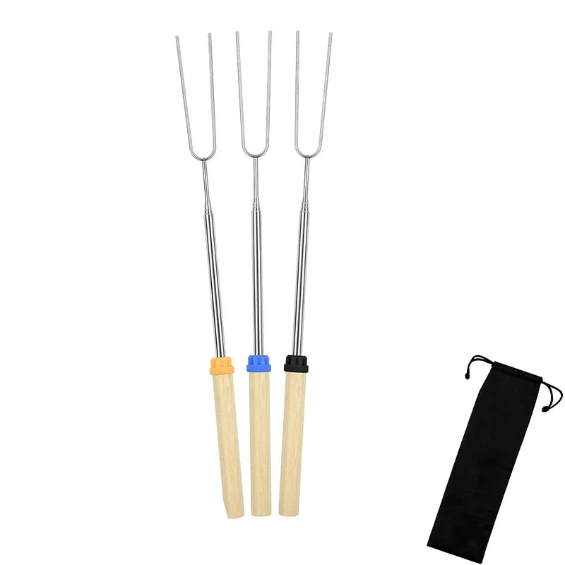 5Pcs Marshmallow Roasting Sticks Extendable 32in Long Metal Barbecue Skewers with Wooden Handle Outdoor Camping Fire Pit Sticks