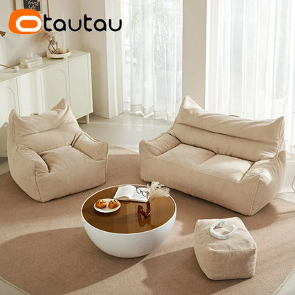 OTAUTAU Soft Waffle 1-2 Seat Bean Bag Couch Cover Set Without Filler Beanbag Armchair Lazy Sofa Bed Lounger Ottoman Stool SF182
