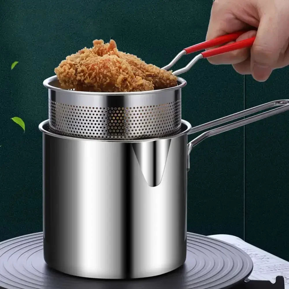 Stainless Steel Deep Fryer with Basket Multi-Purpose for Home Commercial Tempura Chicken Frying Anti-Slip Base Cool Handle