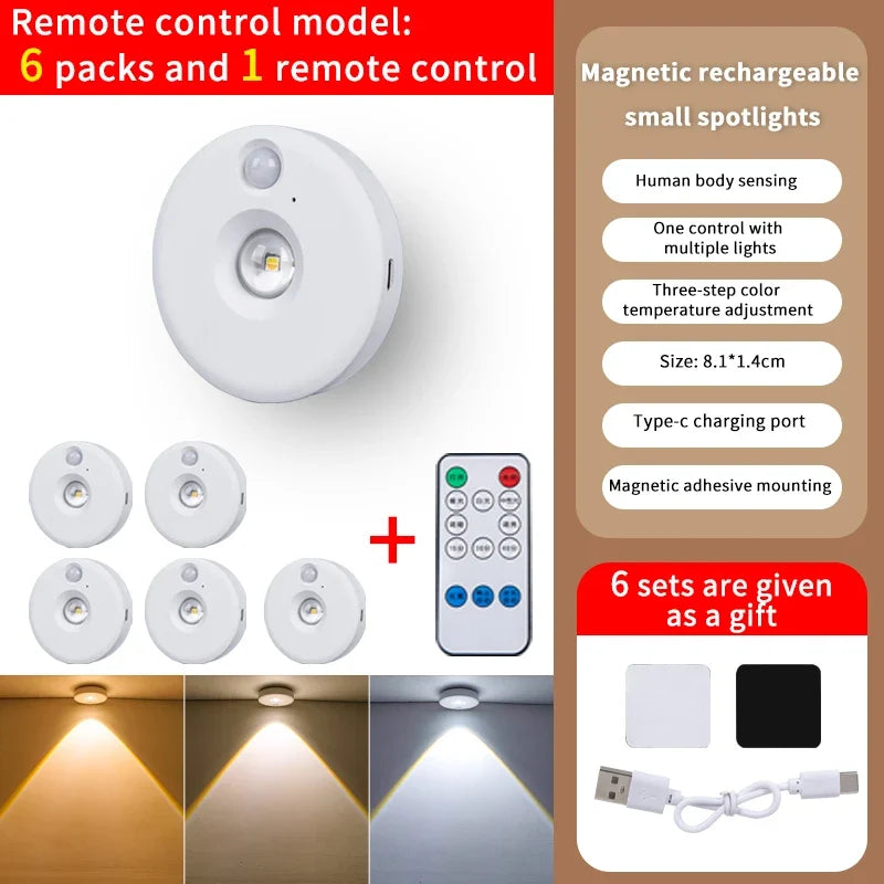 Motion Sensor LED Under Cabinet Lamp Dimmable Rechargeable Night Light Stairs Closet Room Aisle Tube Bar Detector Bulb